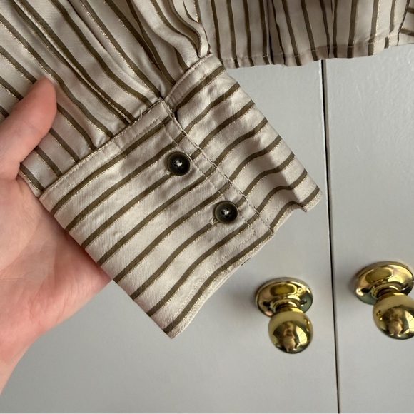 Free People Making Memories Button Down Blouse Golden Stripes Women’s Size Large - Picture 5 of 9